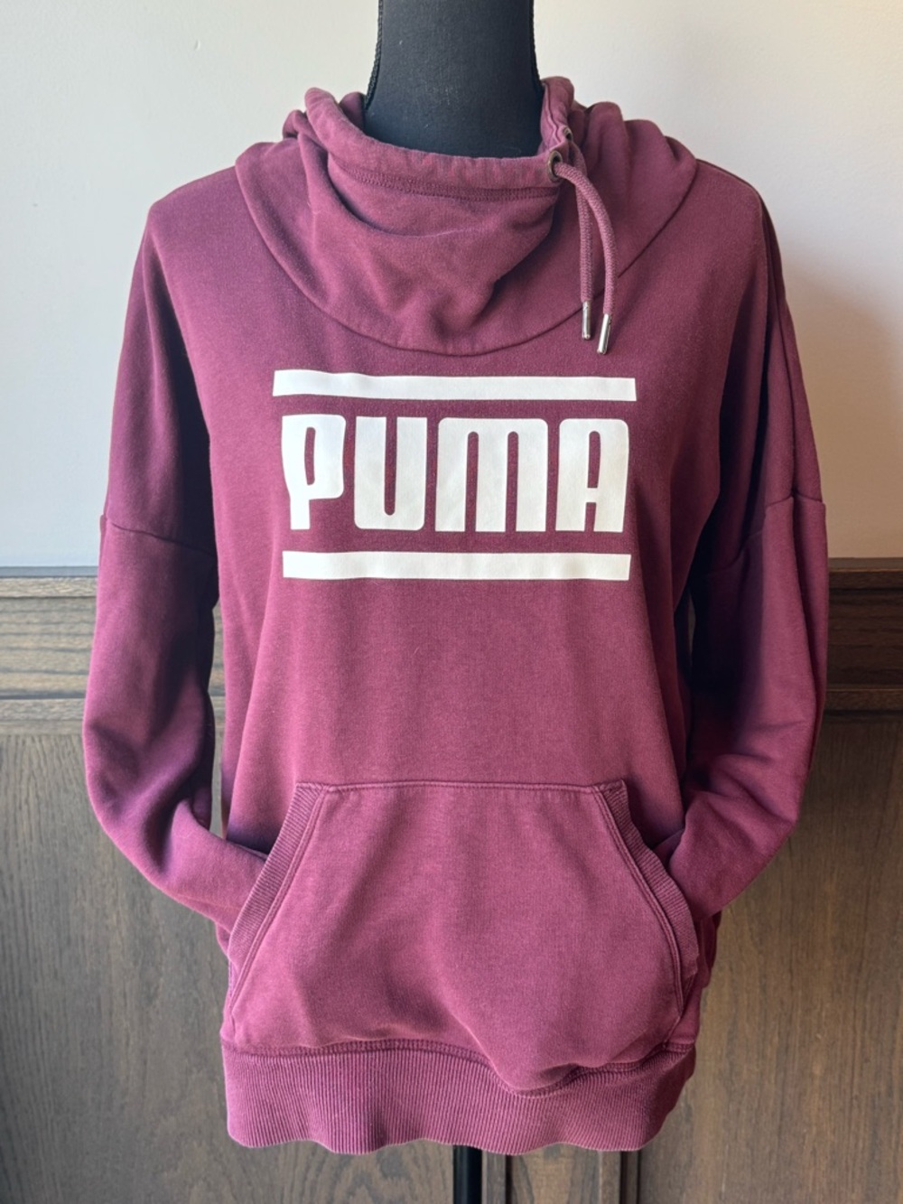 Puma Maroon Pullover Hoodie with White Logo Large - Picture 2 of 7